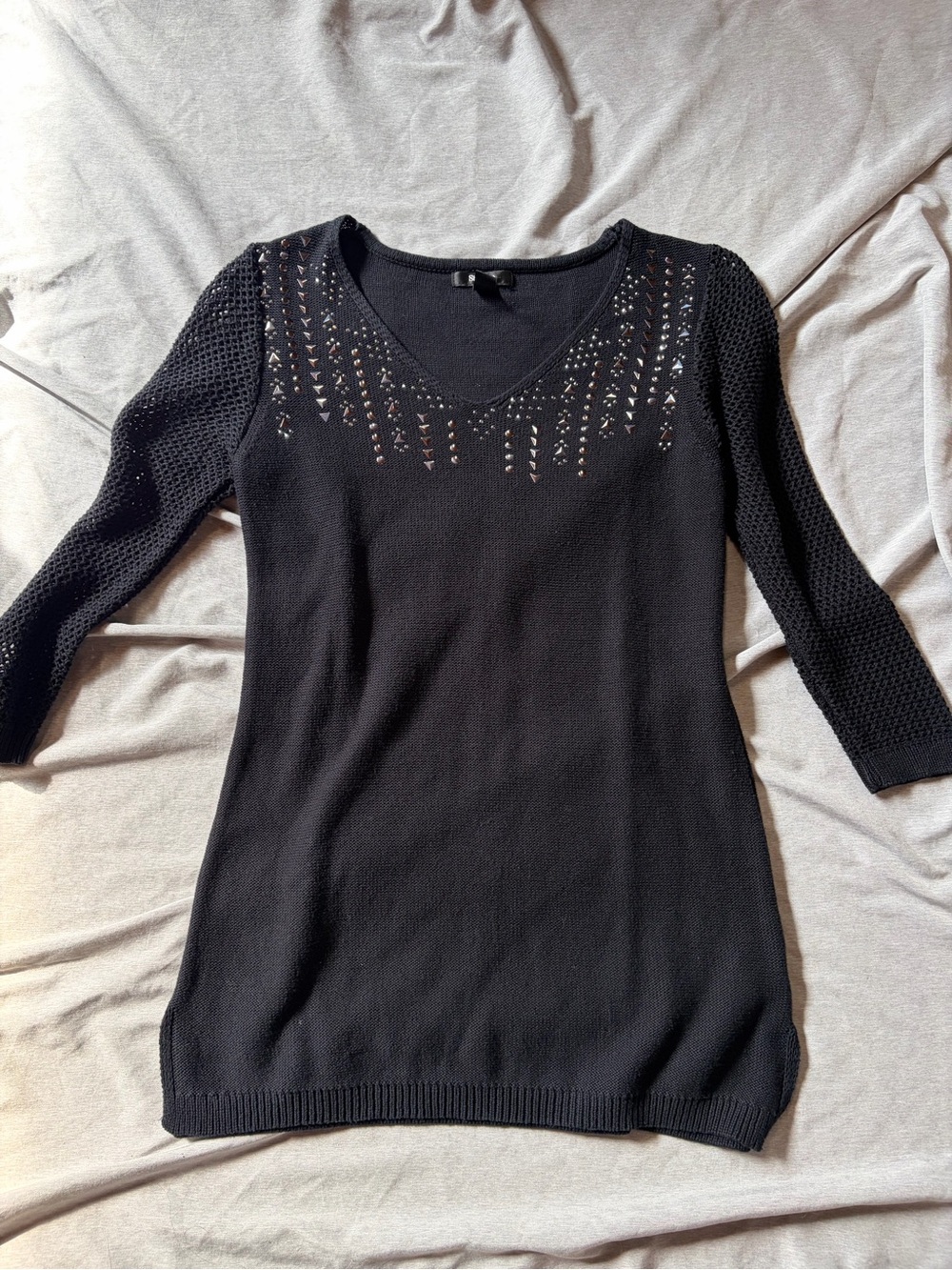Style & Co. Black V-Neck Studded Knit Sweater
